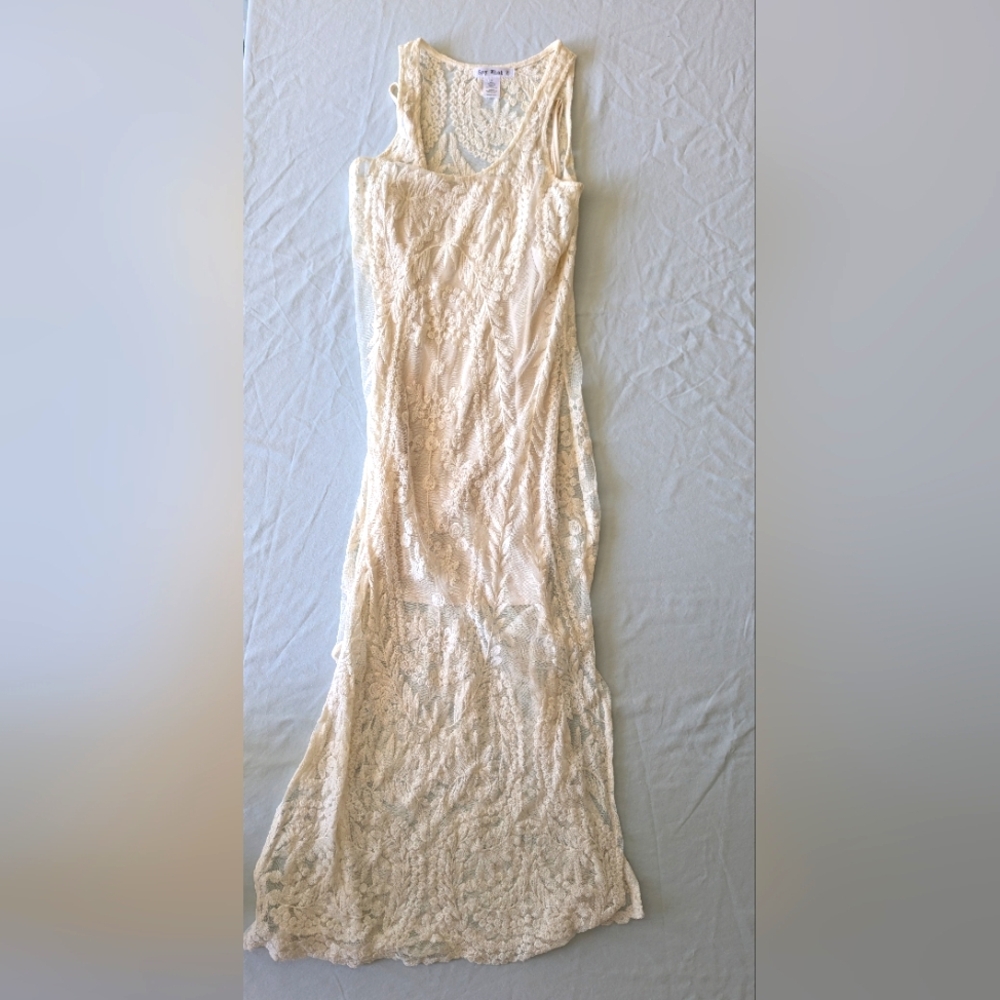 Cream Lace Maxi Dress With Slip